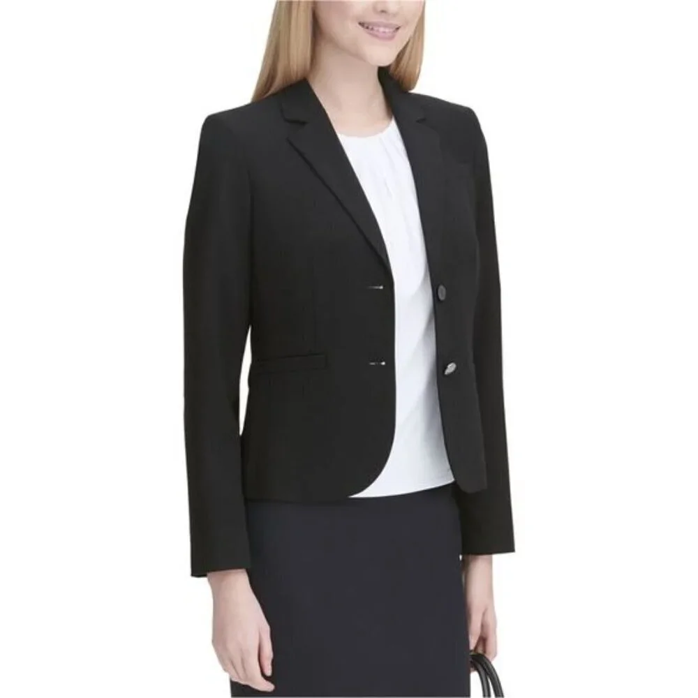 Calvin Klein Womens Solid Two Button Blazer Jacket Black